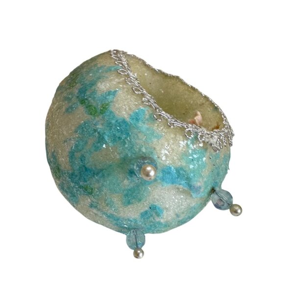 Vintage Easter Sugar Egg Diorama Rabbit Scene Flowers Glitter 3.5" Holiday Decor - Picture 7 of 7